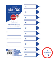 MARLIN FILE DIVIDERS ,INDEXES POLYPROP 10 POSITION PRINTED
